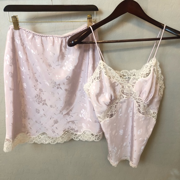 Dior Other - CHRISTIAN DIOR Vintage 2 piece nightie silky jacquard floral/lace, lavender pink
